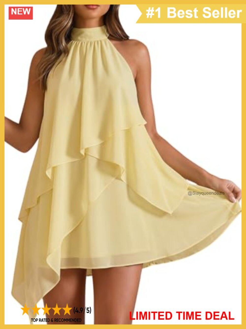 Chiffon Halter Mini Dress Ruffle Flowy Wedding Guest
